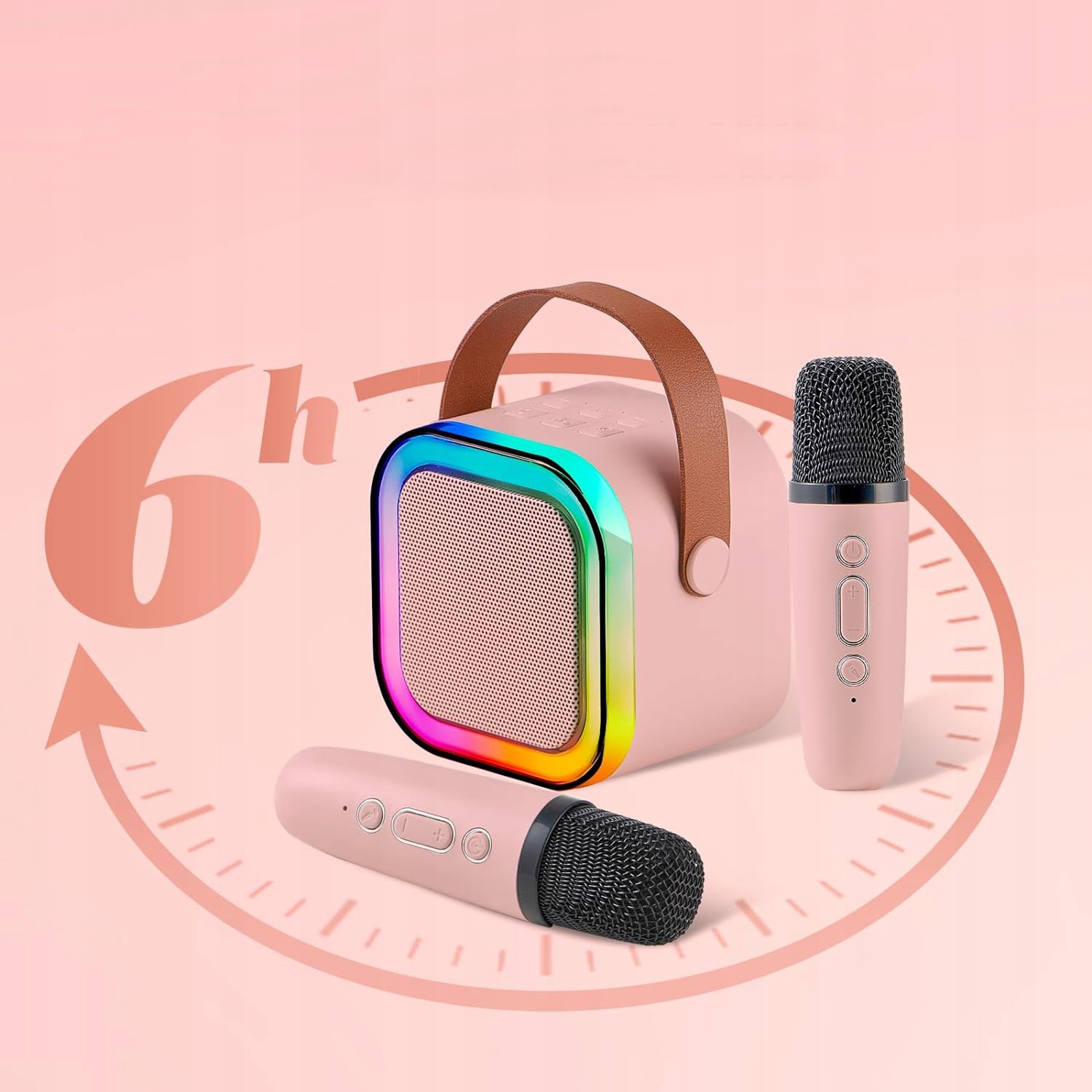 ZESTAW KARAOKE GŁOŚNIK BEZPRZEWODOWY DWA MIKROFONY BT KOLORY PRZENOŚNY RGB