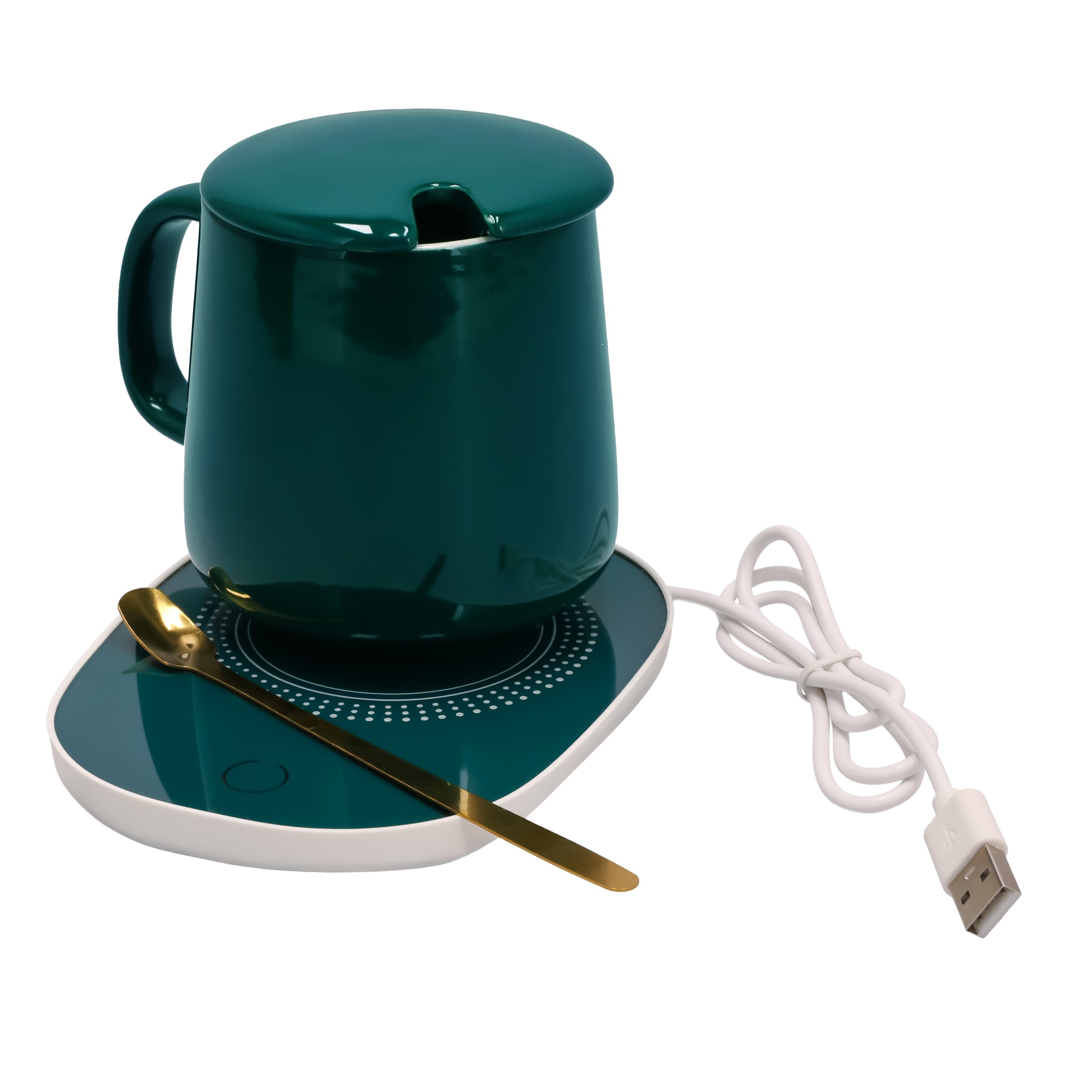 Zestaw prezentowy KUBEK podgrzewacz do napojów ELEKTRYCZNY łyżka UPOMINKOWY