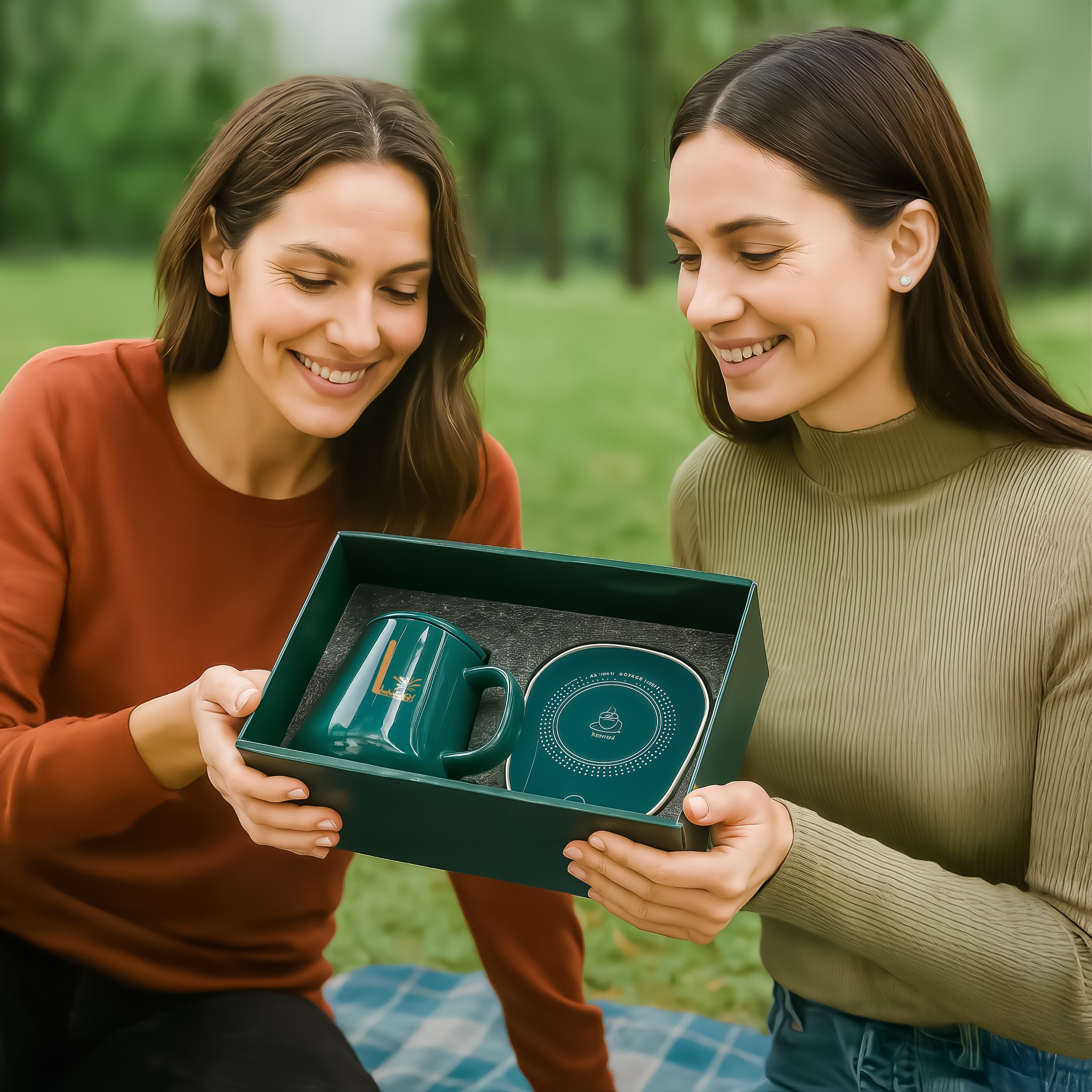 Zestaw prezentowy KUBEK podgrzewacz do napojów ELEKTRYCZNY łyżka UPOMINKOWY