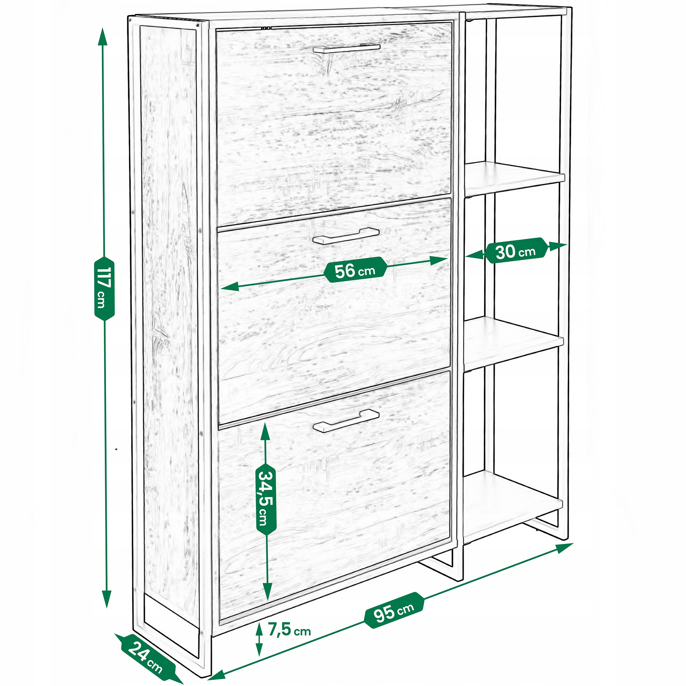 SZAFKA na buty regał 3 KOMORY OBUWIE komoda pojemna do przedpokoju LOFT