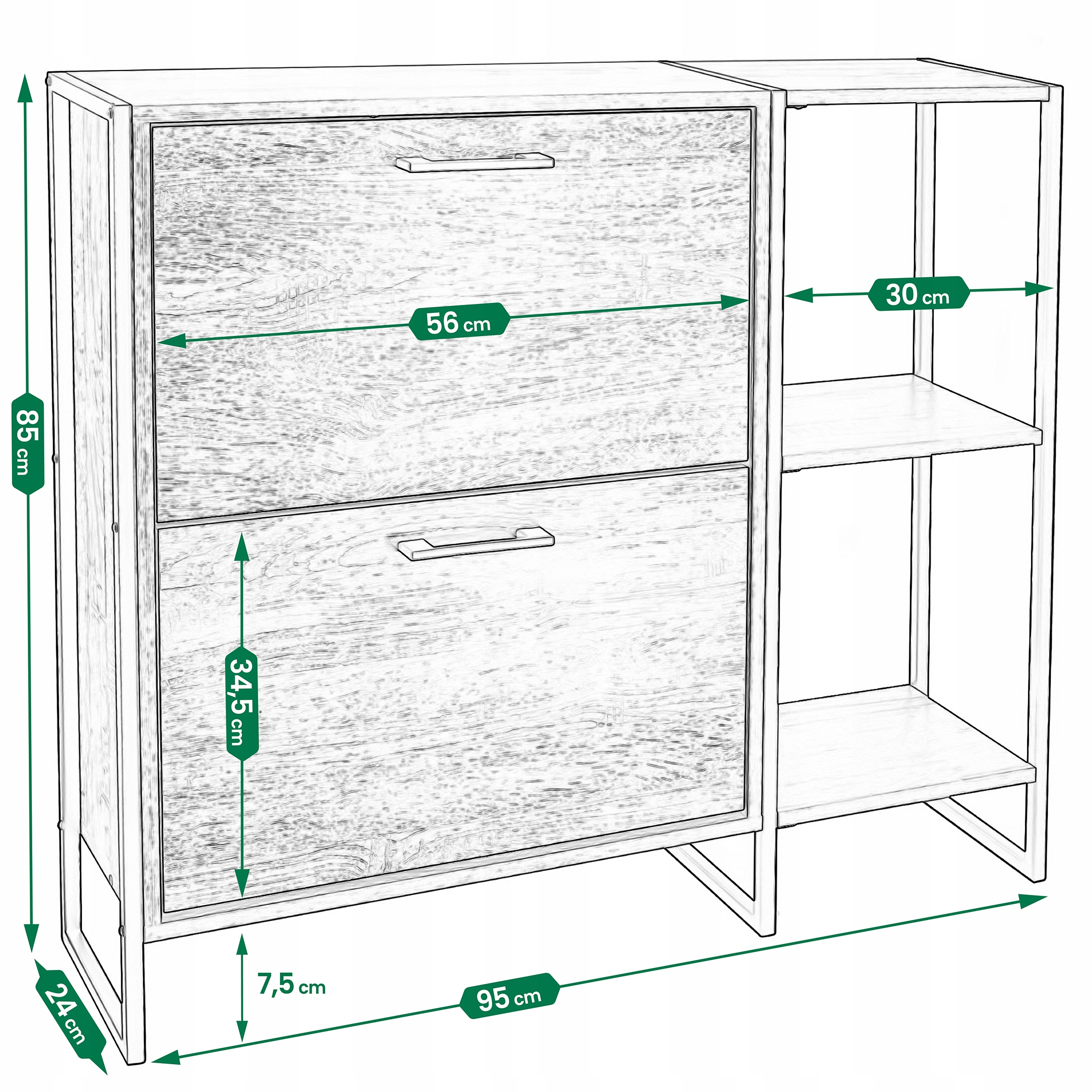 SZAFKA na buty regał 2 KOMORY OBUWIE komoda pojemna do przedpokoju LOFT