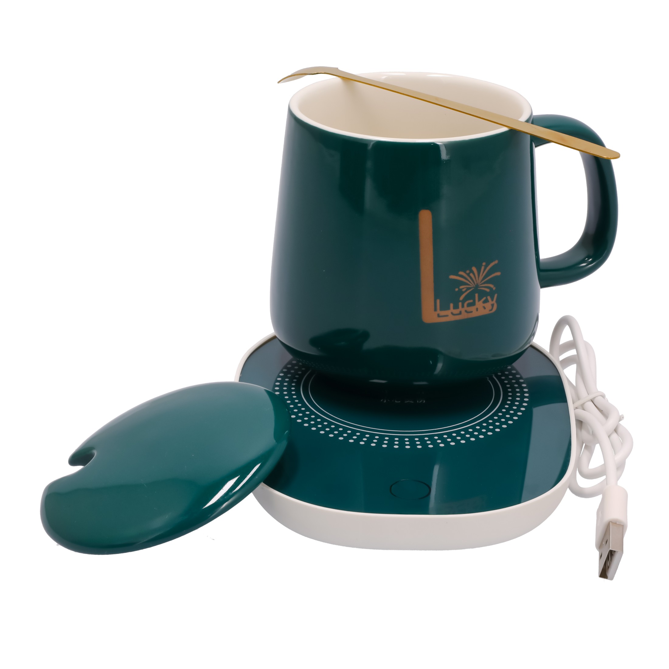 Zestaw prezentowy KUBEK podgrzewacz do napojów ELEKTRYCZNY łyżka UPOMINKOWY