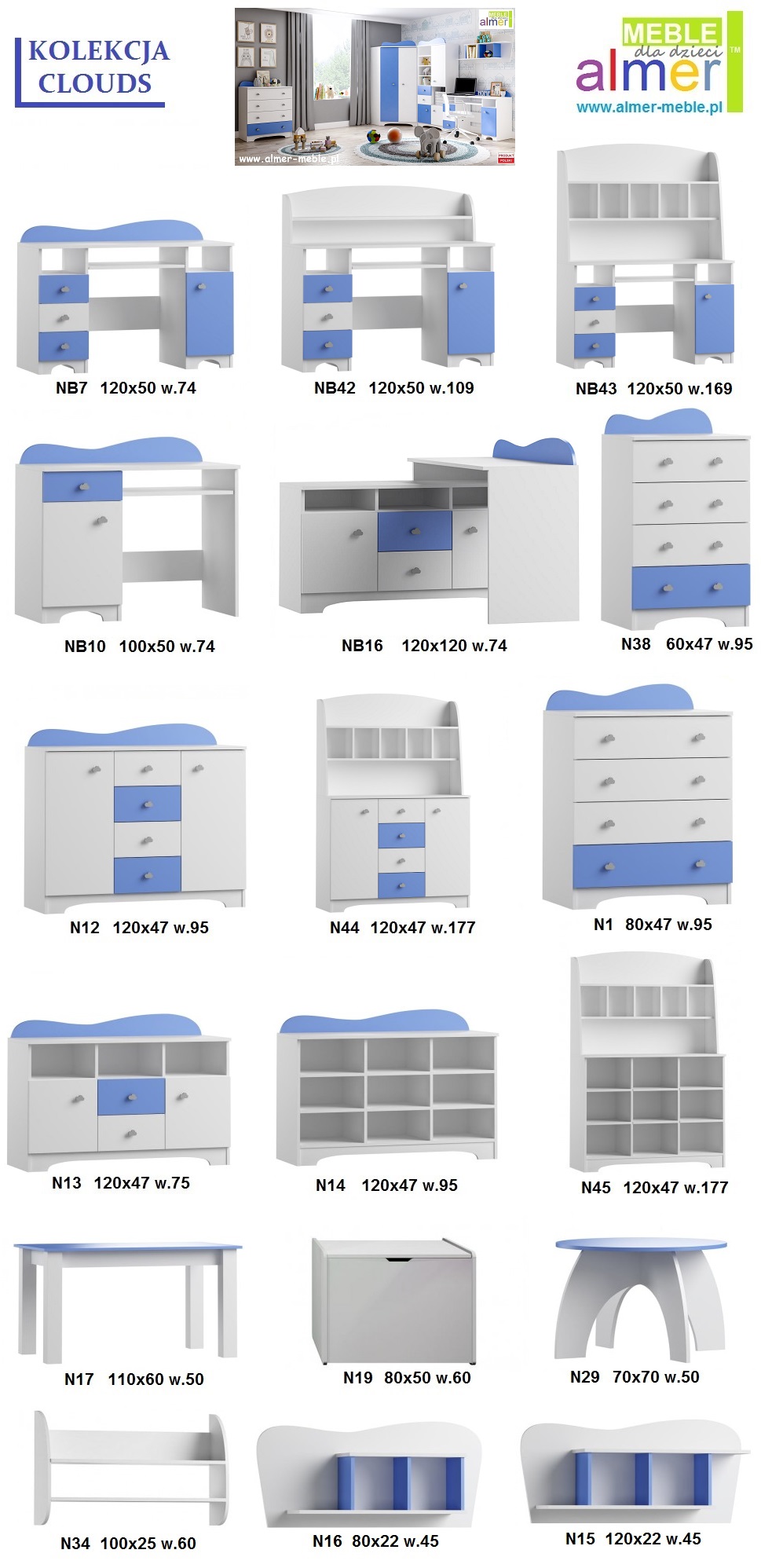 łóżko do pokoju dziecka CLOUDS N20S łóżko dziecięce z szufladą 200/90