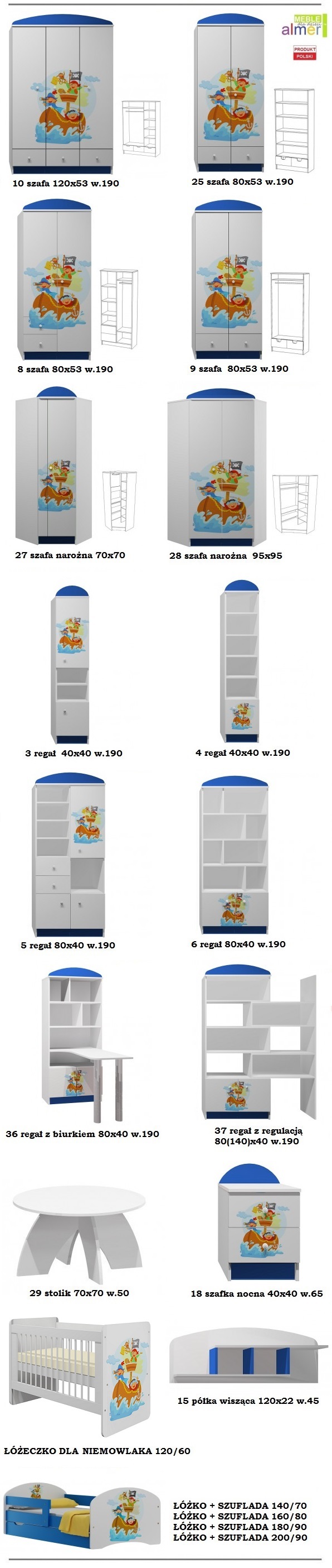 biurko dla dziecka meble dziecięce z grafiką szuflady PIRACI 6 NB7
