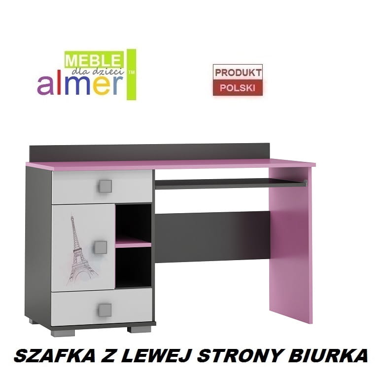 duże biurko dziecięce młodzieżowe szuflady z grafiką PARIS Y14 blat 130x55