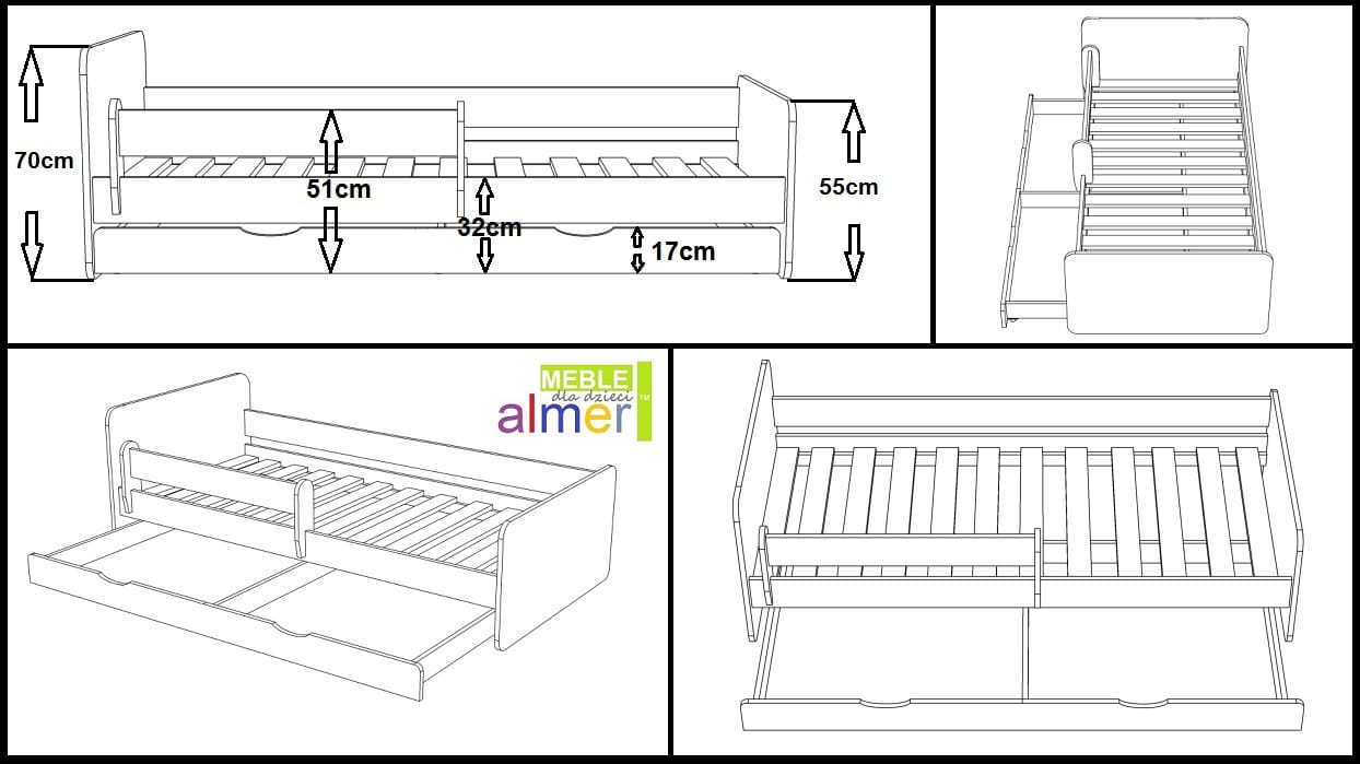 łóżko dla dziecka MIŁOSZ N20S łóżko dziecięce z SZUFLADĄ 180/90