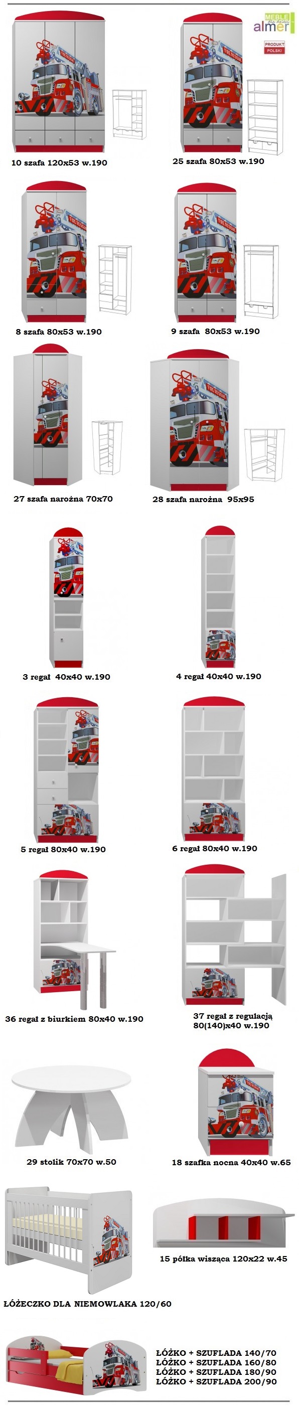 biurko z grafiką dziecięce meble dla dzieci szuflady STRAŻ POŻARNA 13 NB7