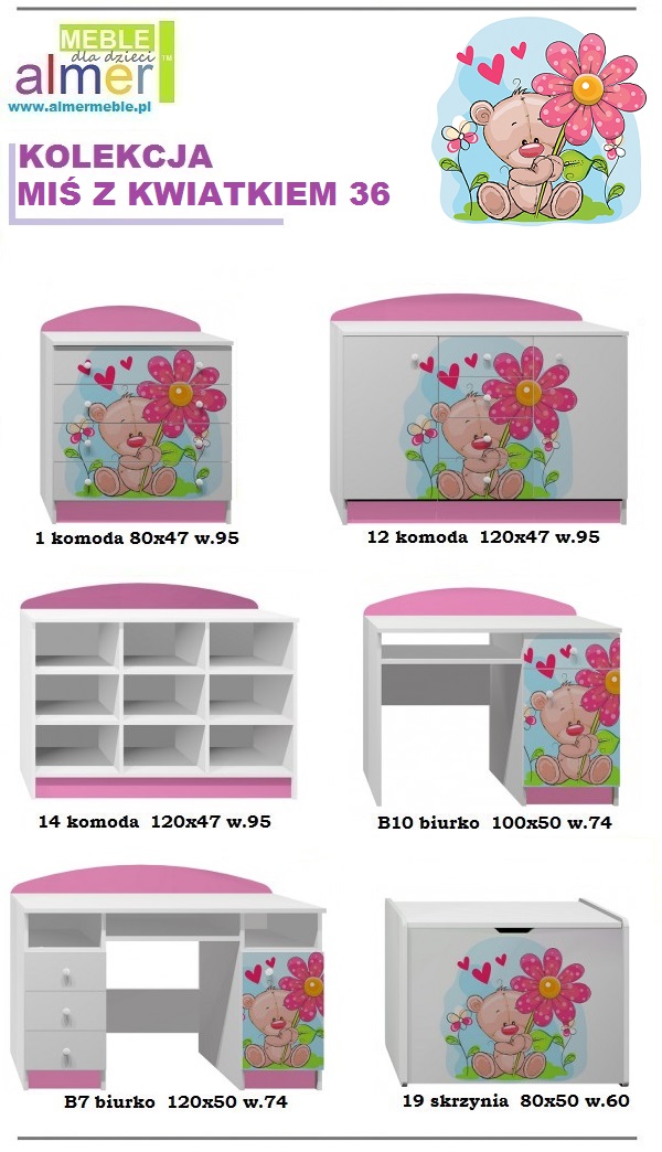 biurko dziecięce meble dla dzieci grafika szuflady MIŚ Z KWIATKIEM 36 NB7