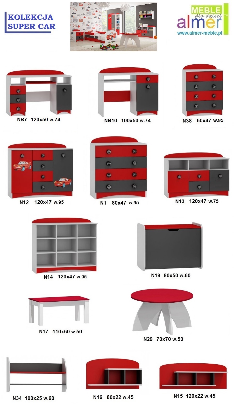 łóżko dla dziecka SUPER CAR N20S łóżko dziecięce z SZUFLADĄ  200/90