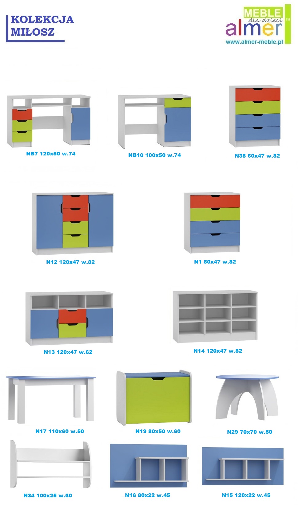 komoda dziecięca MIŁOSZ N1 do pokoju dziecka 80x47 w.82 meble dla dzieci