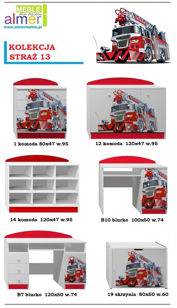 biurko z grafiką dziecięce meble dla dzieci szuflady STRAŻ POŻARNA 13 NB7