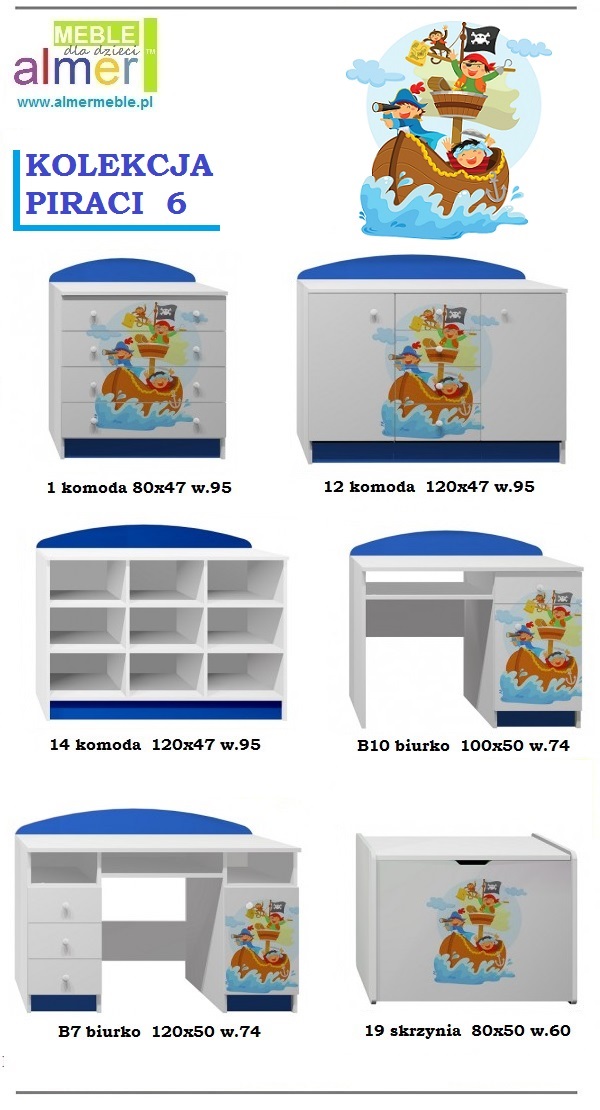 biurko dla dziecka meble dziecięce z grafiką szuflady PIRACI 6 NB7