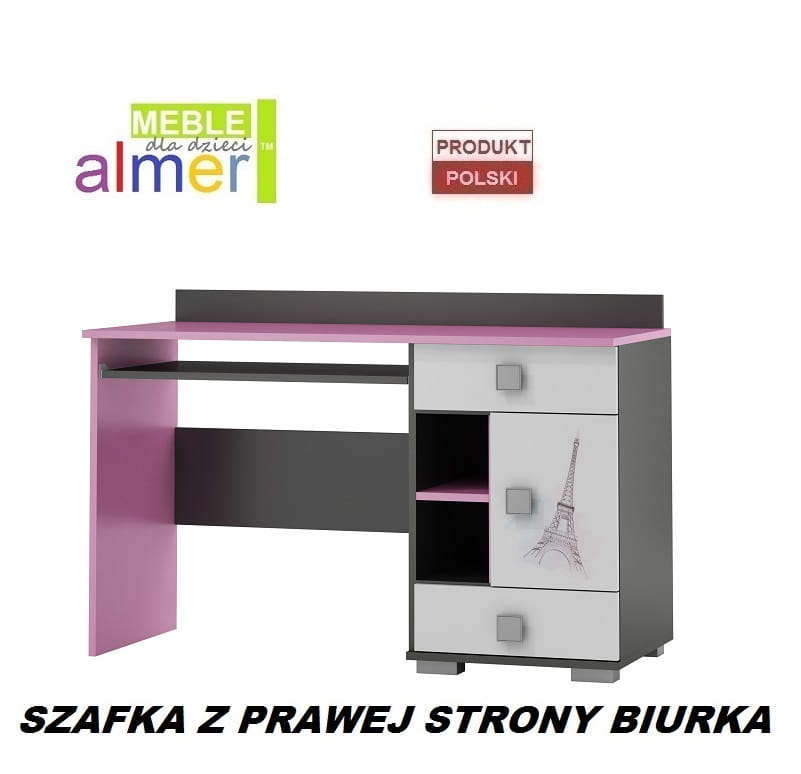 duże biurko dziecięce młodzieżowe szuflady z grafiką PARIS Y14 blat 130x55