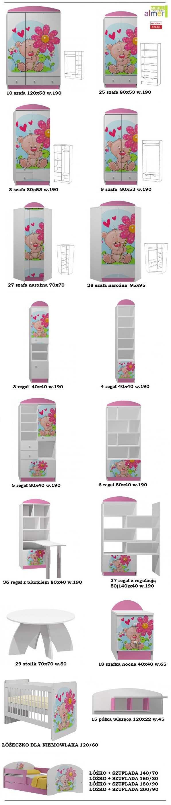 biurko dziecięce meble dla dzieci grafika szuflady MIŚ Z KWIATKIEM 36 NB7