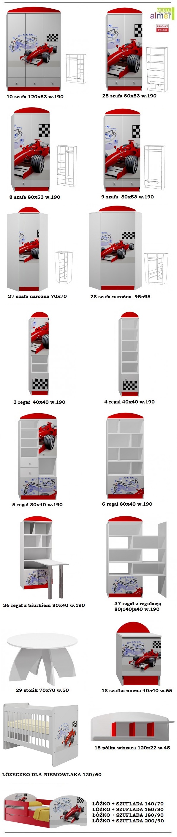 biurko dla chłopca pokój dziecka meble dziecięce RAJD 11 NB7 grafika auta
