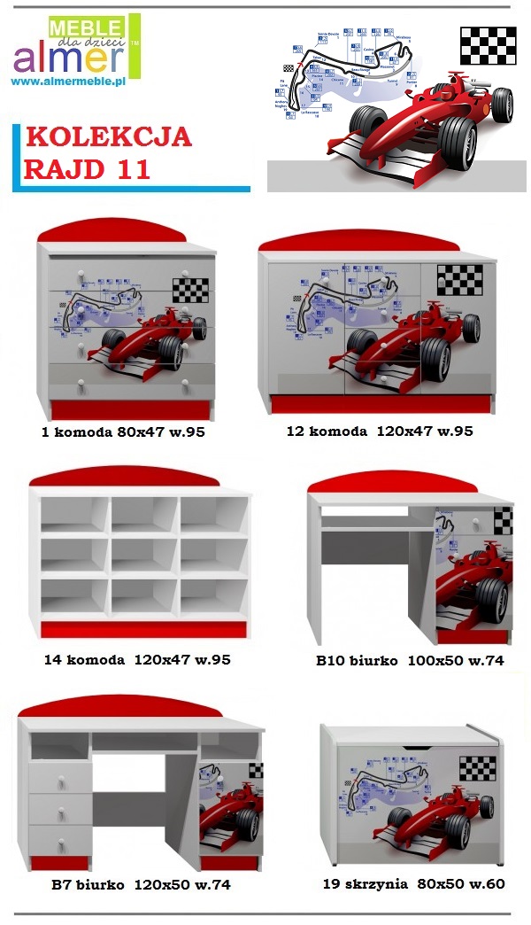 biurko dla chłopca pokój dziecka meble dziecięce RAJD 11 NB7 grafika auta