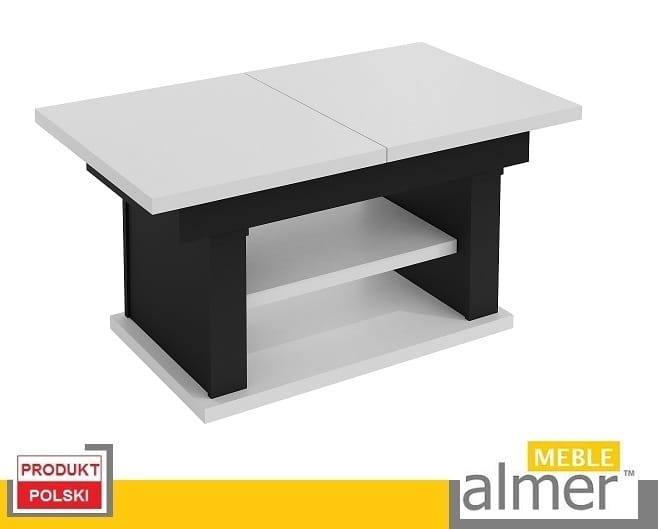 Ława Rozkładana Podnoszona Ławostół Stół L06 Biały Czarny 120/200x70 Loft