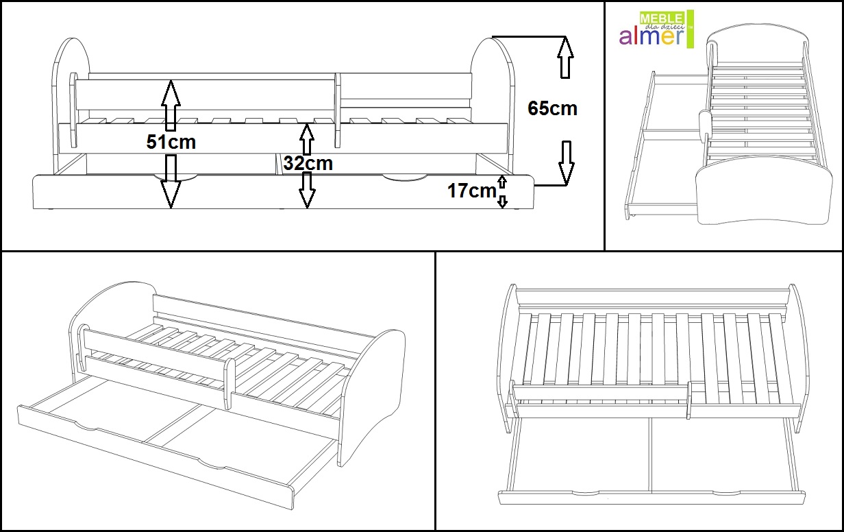 łóżko do pokoju dziecka CLOUDS N20S łóżko dziecięce z szufladą 200/90