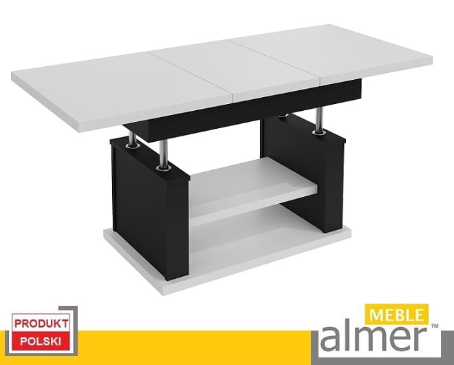 Ława Rozkładana Podnoszona Ławostół Stół L06 Biały Czarny 120/200x70 Loft