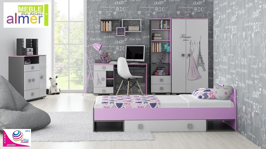 duże biurko dziecięce młodzieżowe szuflady z grafiką PARIS Y14 blat 130x55