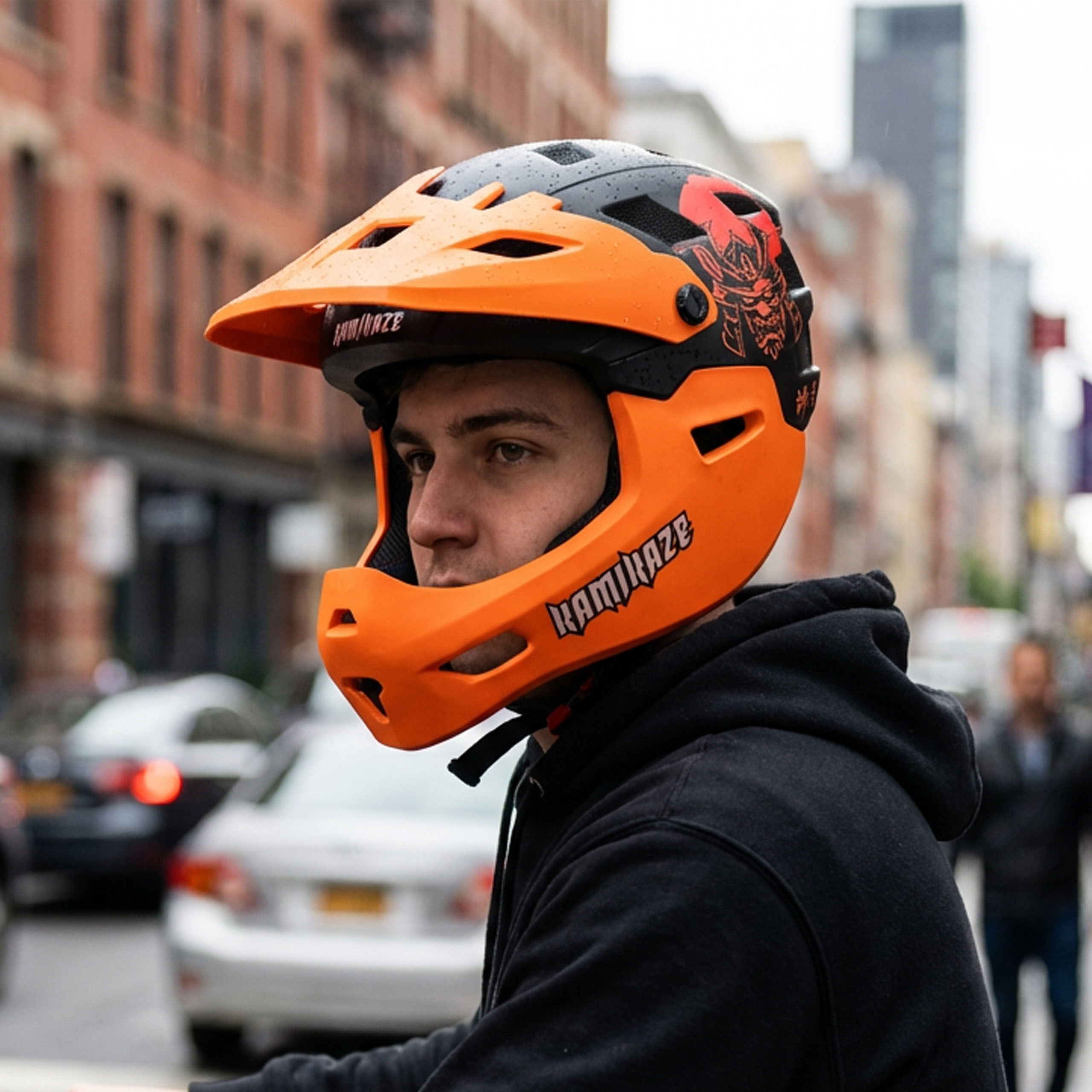 Casque intégral modulable Kamikaze KS11 mentonnière amovible vélo  trottinette VTT orange Taille L