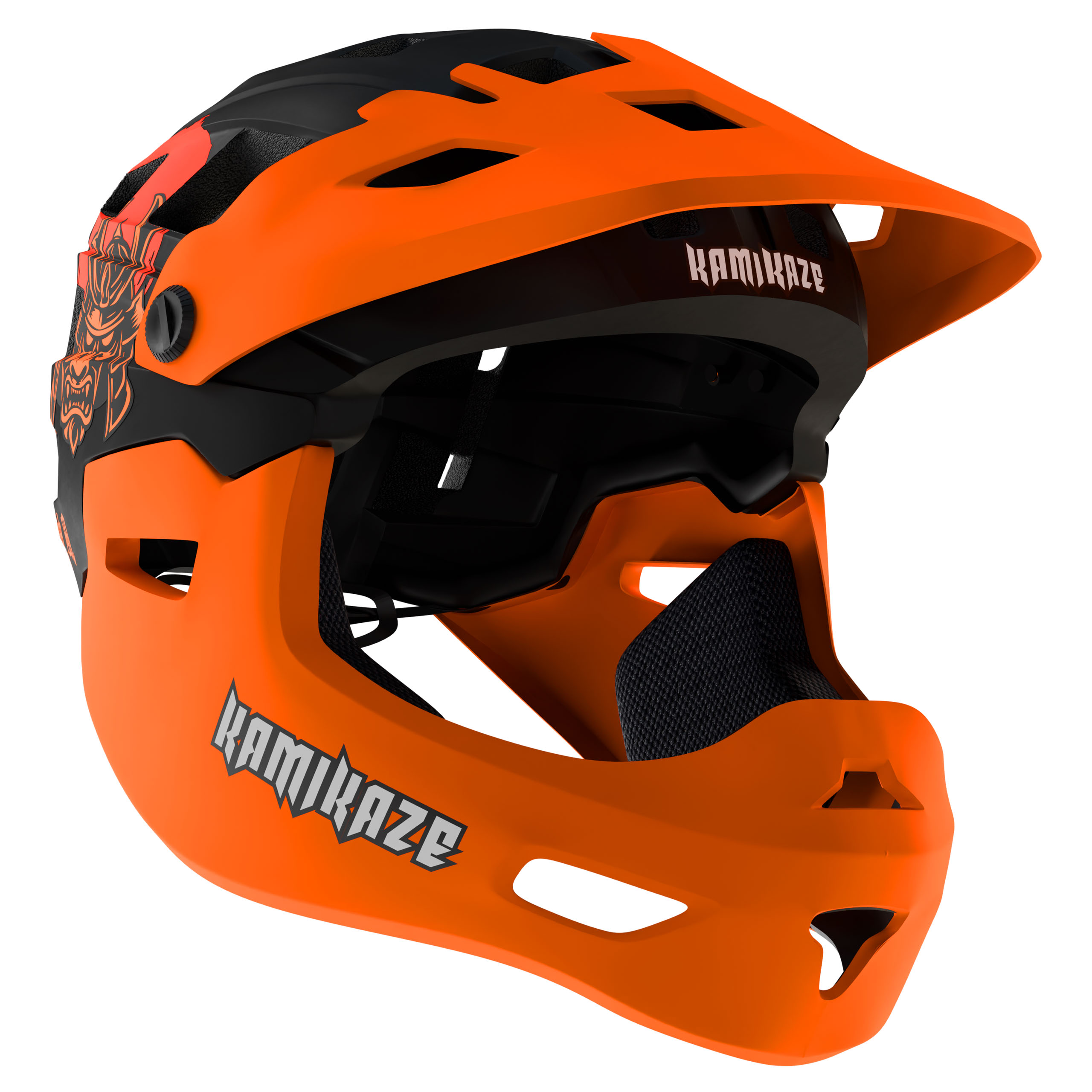 Casque intégral modulable Kamikaze KS11 mentonnière amovible vélo  trottinette VTT orange Taille L