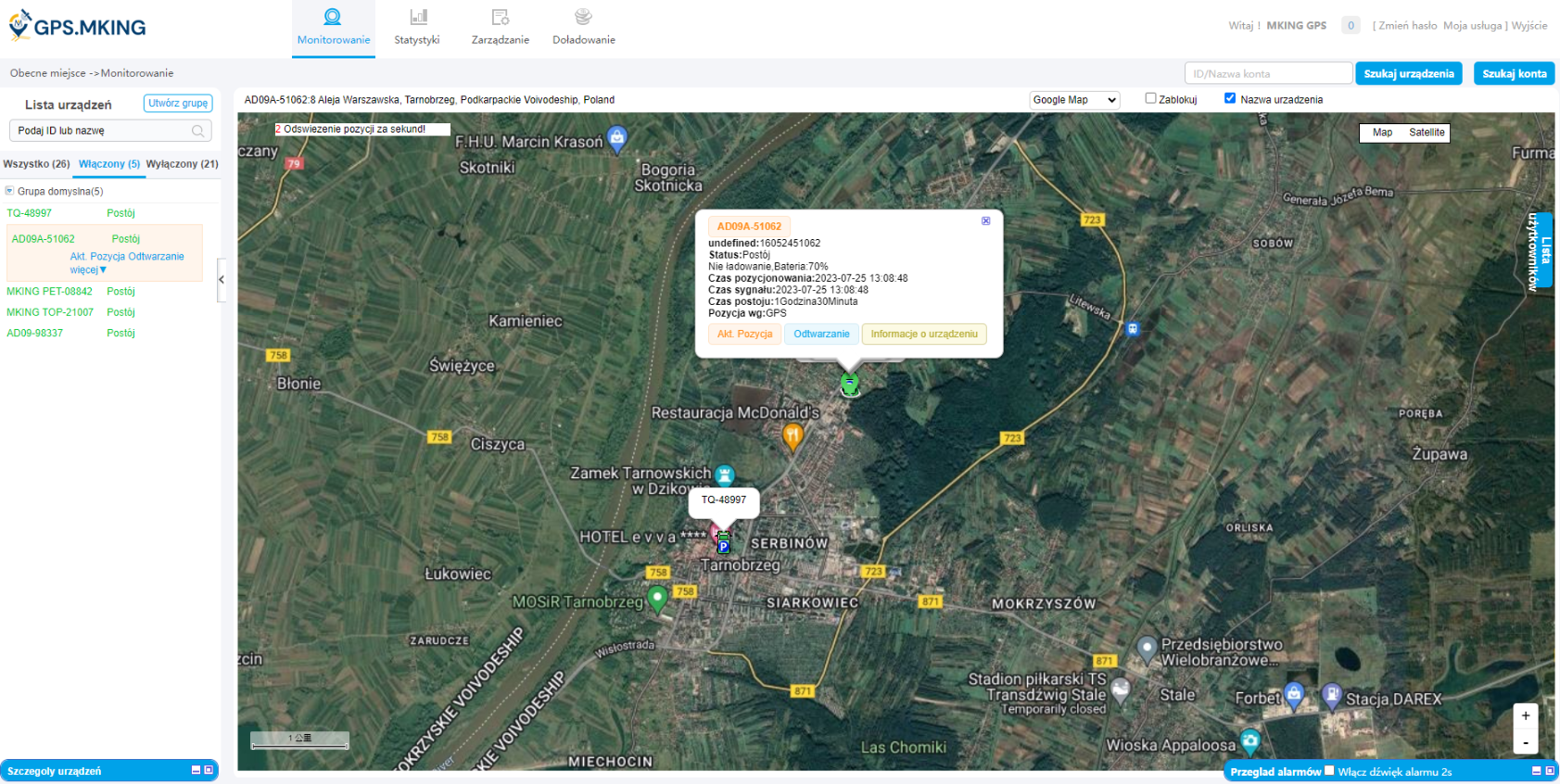 Panel flotowy GPS.MKING - lokalizatory na wspólnej mapie