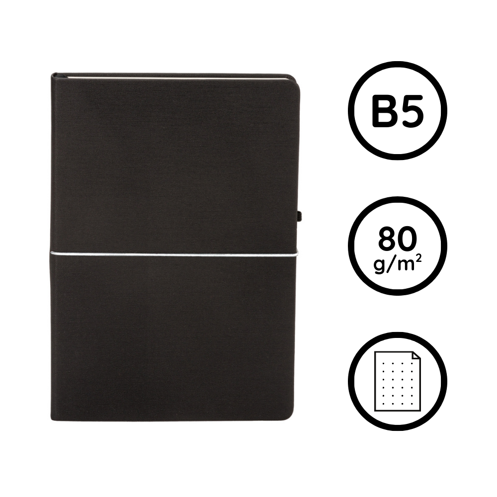 Czarny notes ANTRA Renesans B5 w kropki z gumką