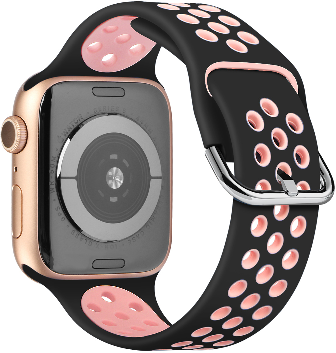 ERSSB-033 38-41MM Svart + Ljus Rosa (L) Klockarmband ERSSB-033 ERSSB-033