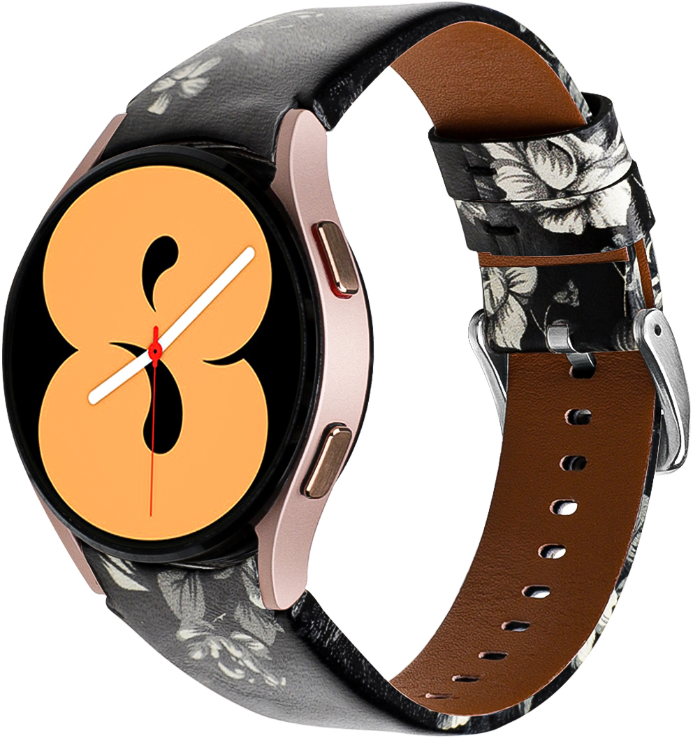ERSGW4LB-003 Zwart + Grijs Bloemenpatroon Horlogeband
