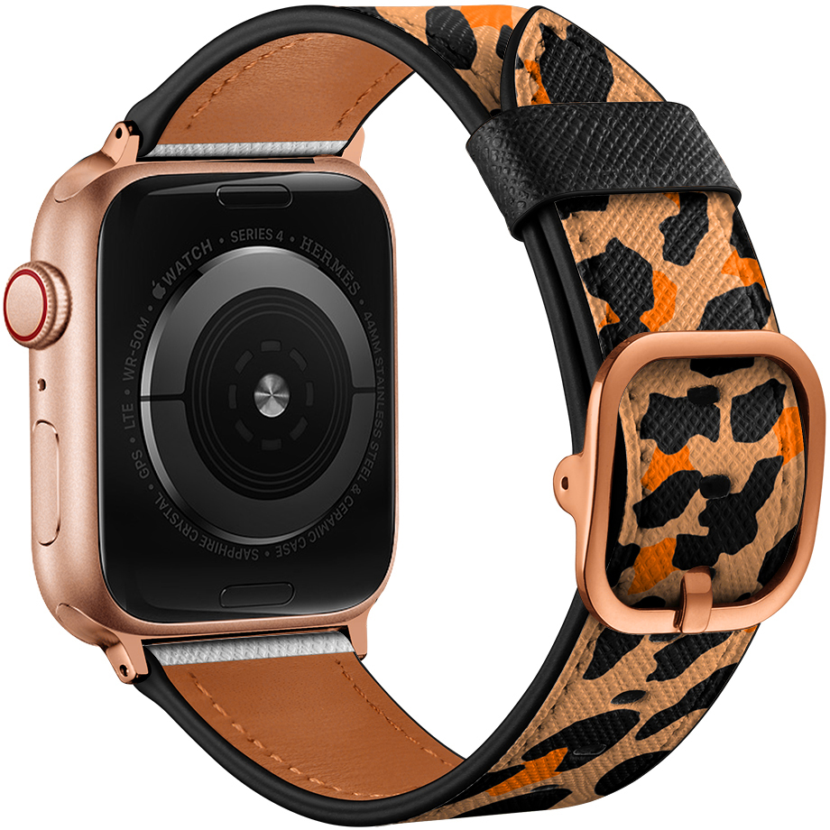 ERLB-104 38-41MM YELLOW LEOPARD + ROSE GOLD BUCKLE PASEK DO ZEGARKA