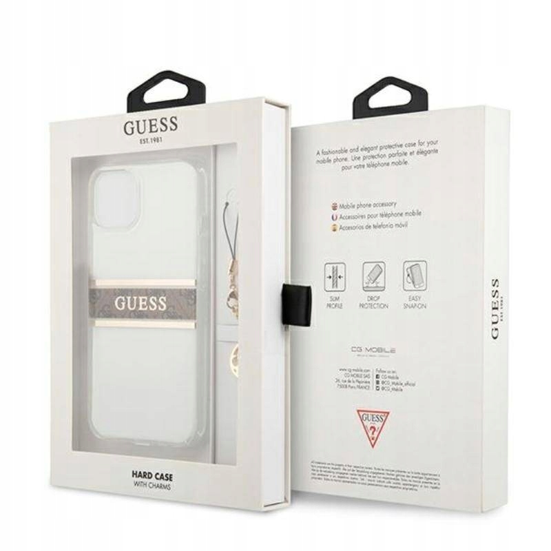 Etui do iPhone 13 Mini Guess 4G Stripe Brown Case