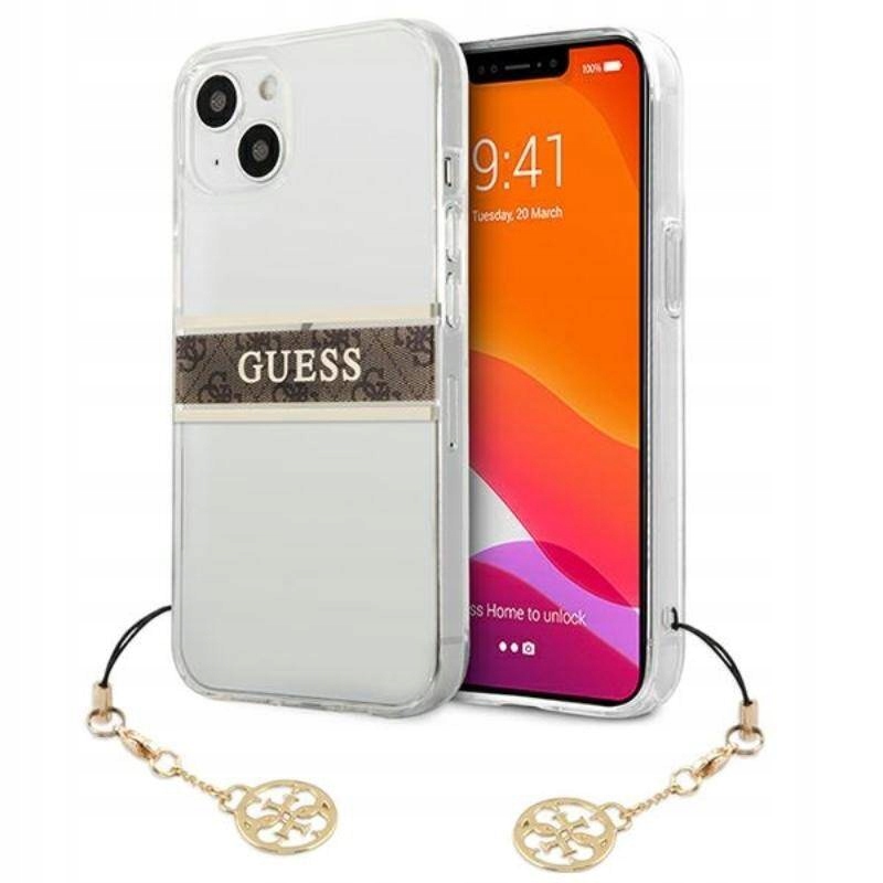 Etui do iPhone 13 Mini Guess 4G Stripe Brown Case