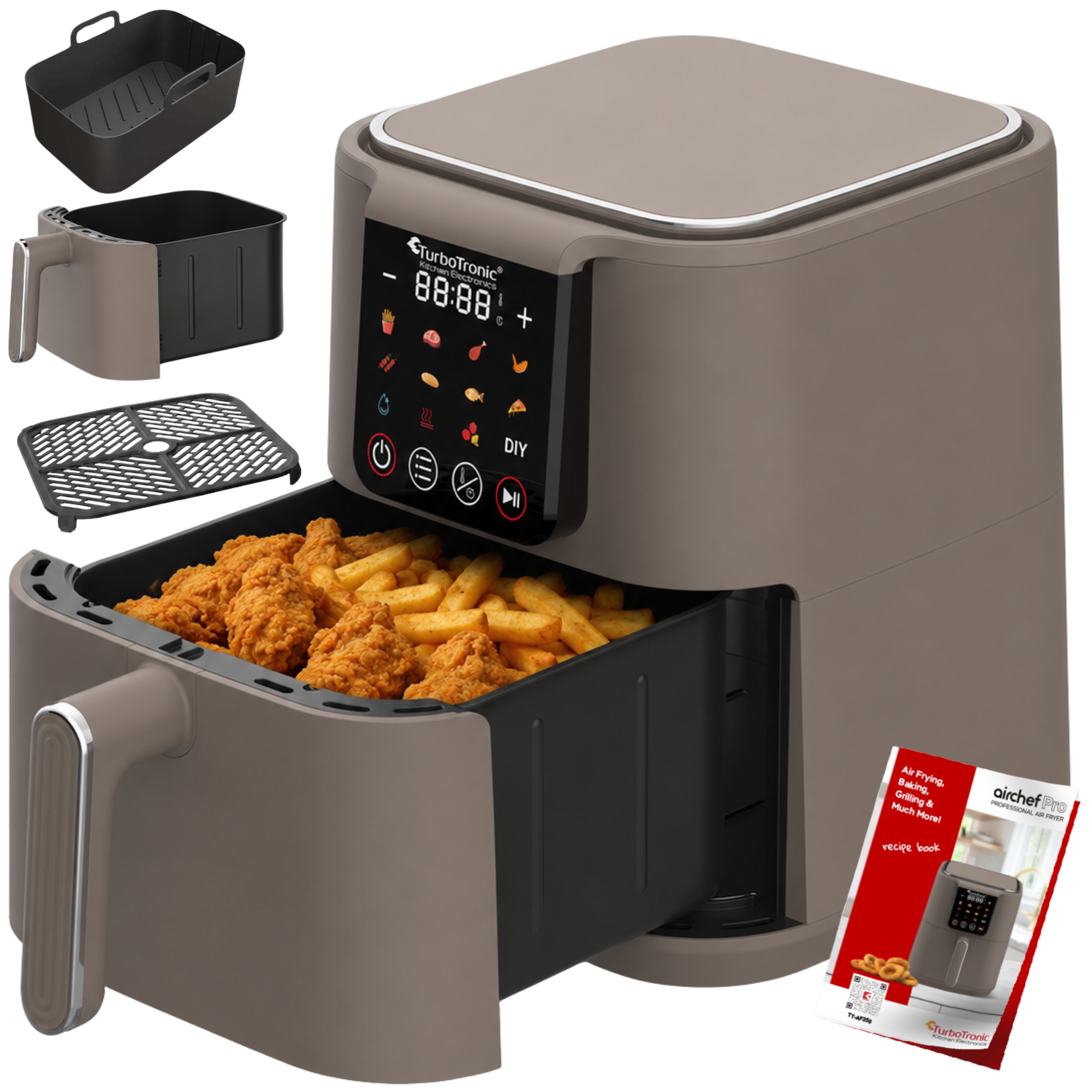 Frytownica beztłuszczowa 6L TurboTronic AIR Fryer metalowe wnętrze wyświetlacz cyfrowy 1500w Czarny