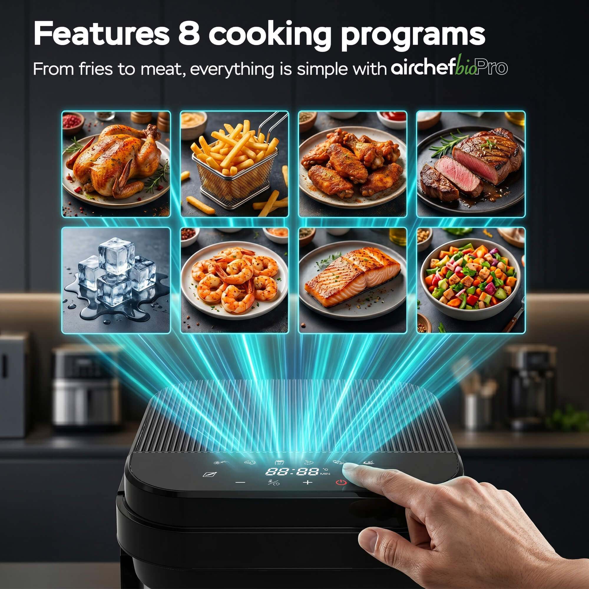 Frytownica beztłuszczowa 5,5L Air Fryer TurboTronic szklany kosz do smażenia 1200W Czarna
