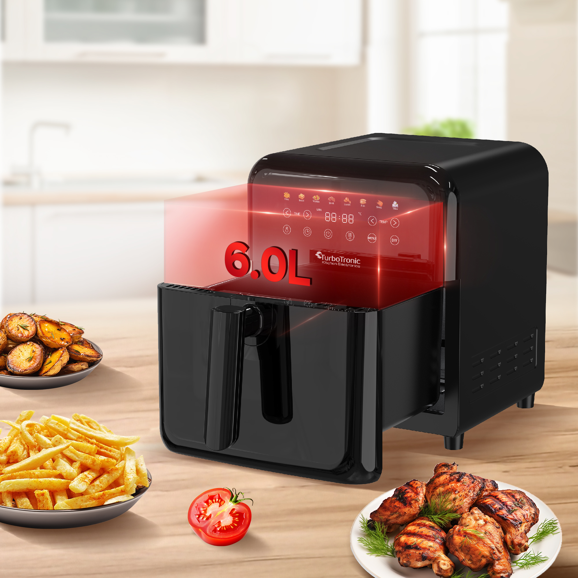 Frytownica beztłuszczowa TurboTronic air fryer metalowe wnętrze  1600w 6L