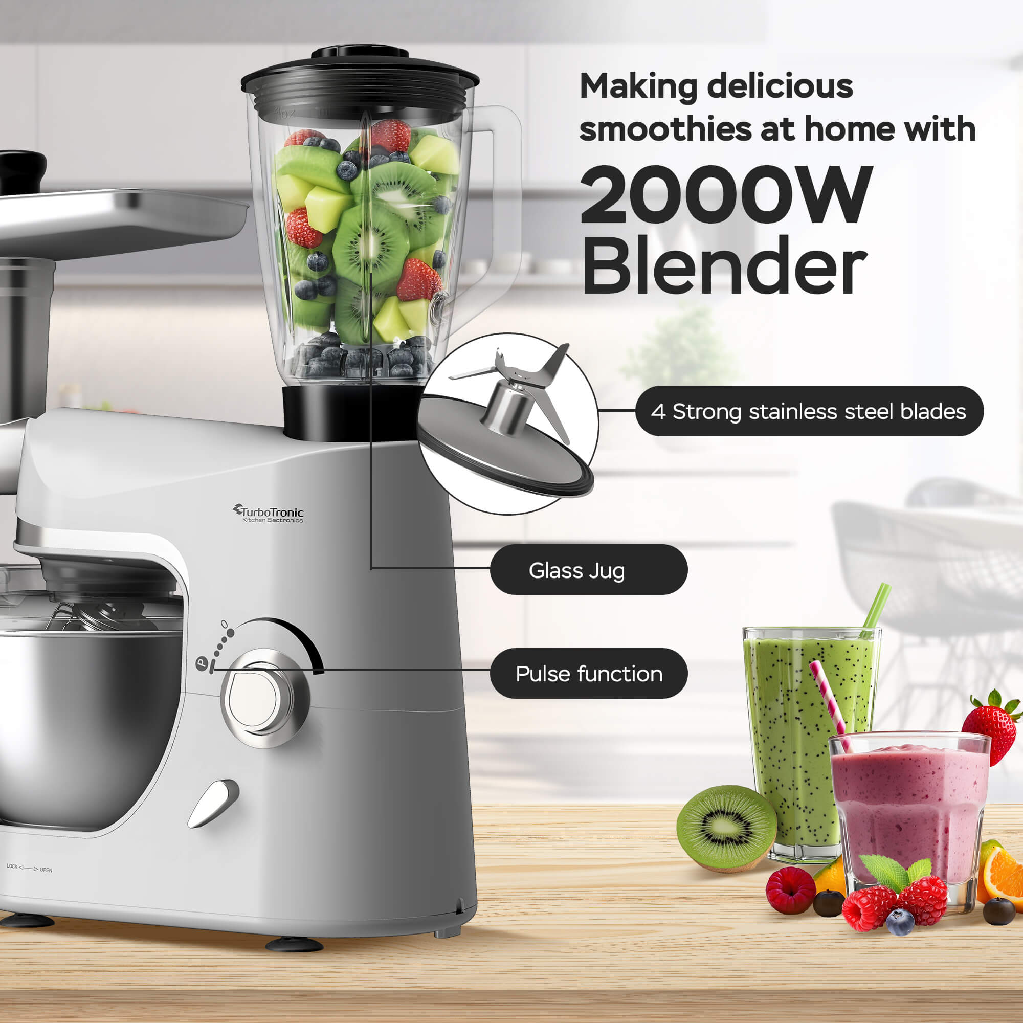 Robot kuchenny TurboTronic planetarny mikser blender 2000w misa 5L Srebrny