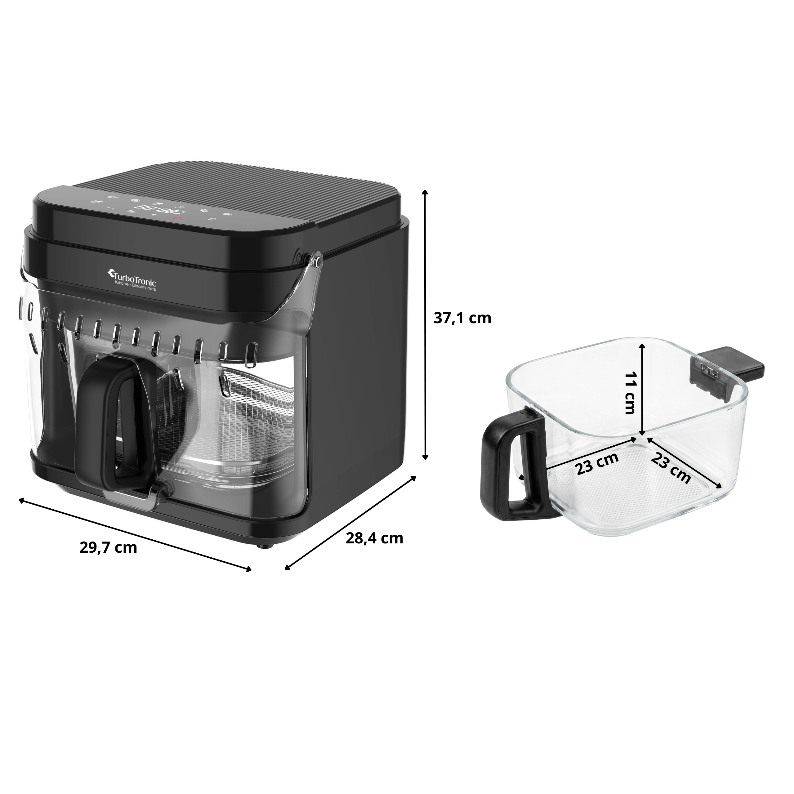 Frytownica beztłuszczowa 5,5L Air Fryer TurboTronic szklany kosz do smażenia 1200W Czarna
