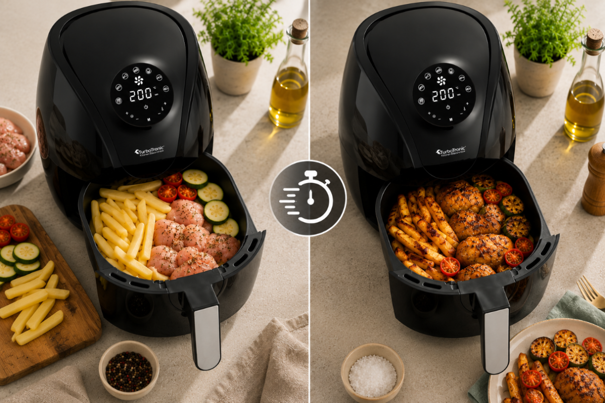Frytkownica beztłuszczowa TurboTronic frytownica cyfrowa poj. 3,5L kosz 1.2KG 50-200°C 1400W Srebrna