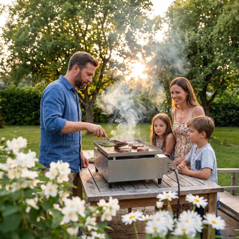 Płyta Grill gazowy TurboTronic  płaski stołowy do burgerów stek stal nierdzewna 3mm Pro 6,3 kw Srebrny