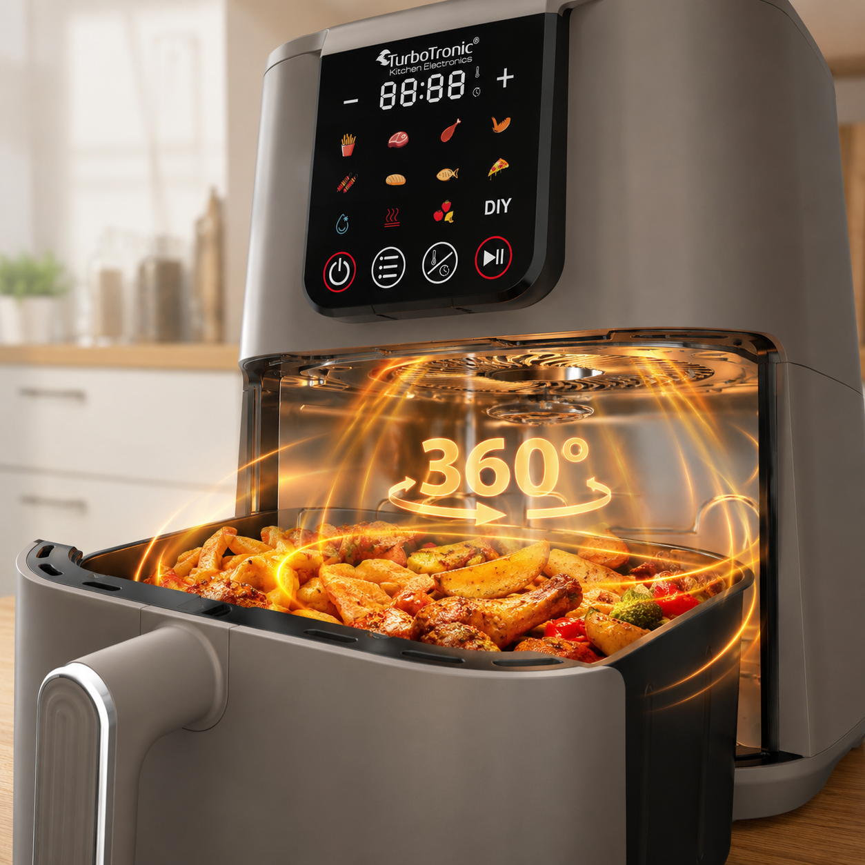 Frytownica beztłuszczowa 6L TurboTronic AIR Fryer metalowe wnętrze wyświetlacz cyfrowy 1500w Czarny