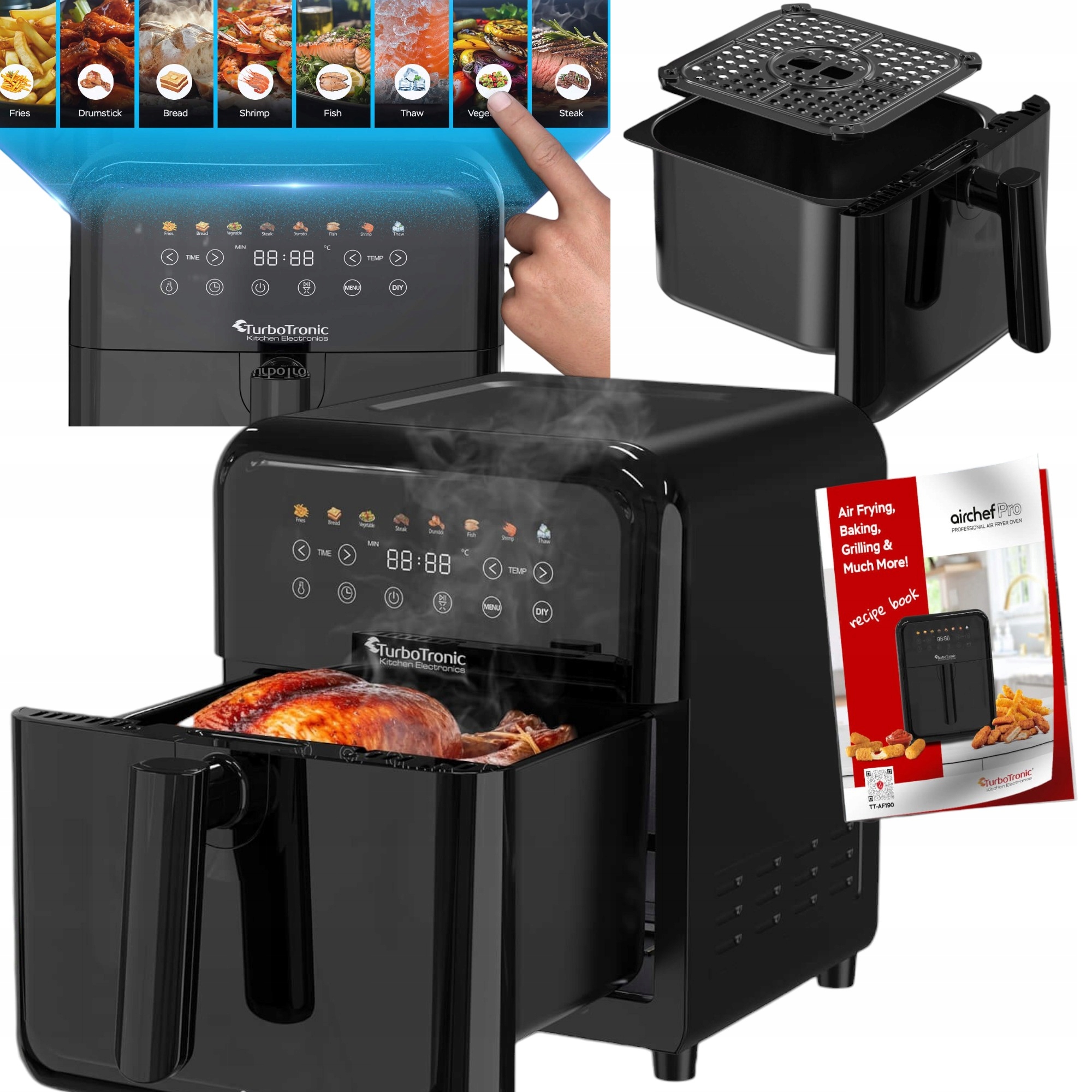 Frytownica beztłuszczowa TurboTronic air fryer metalowe wnętrze  1600w 6L