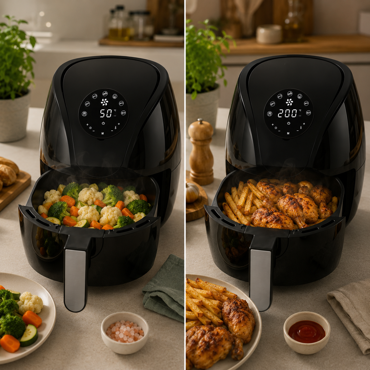 Frytkownica beztłuszczowa TurboTronic frytownica cyfrowa poj. 3,5L kosz 1.2KG 50-200°C 1400W Srebrna