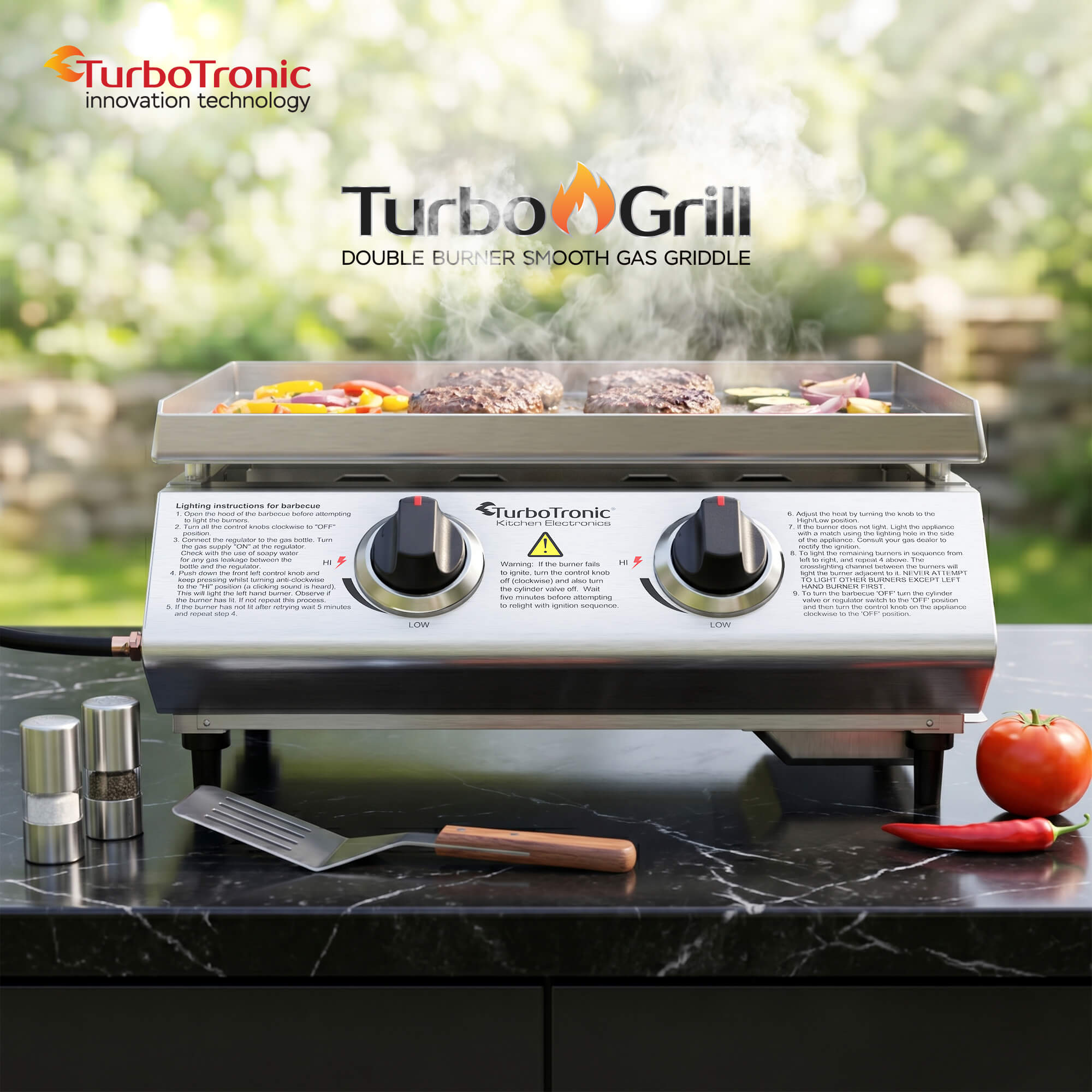 Płyta Grill gazowy TurboTronic  płaski stołowy do burgerów stek stal nierdzewna 3mm Pro 6,3 kw Srebrny