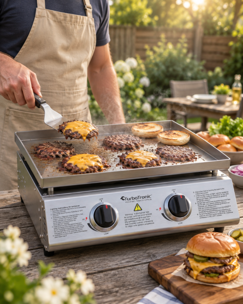 Płyta Grill gazowy TurboTronic  płaski stołowy do burgerów stek stal nierdzewna 3mm Pro 6,3 kw Srebrny