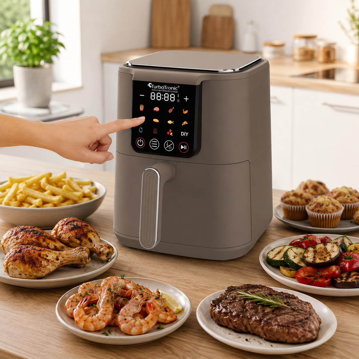 Frytownica beztłuszczowa 6L TurboTronic AIR Fryer metalowe wnętrze wyświetlacz cyfrowy 1500w Czarny