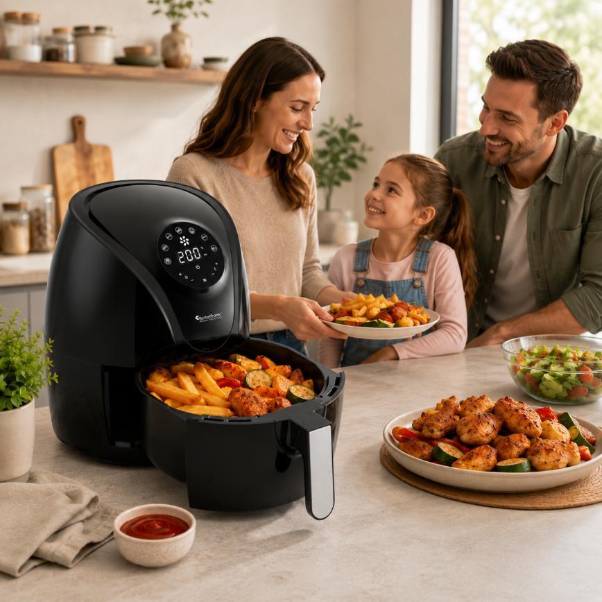 Frytkownica beztłuszczowa TurboTronic frytownica cyfrowa poj. 3,5L kosz 1.2KG 50-200°C 1400W Srebrna