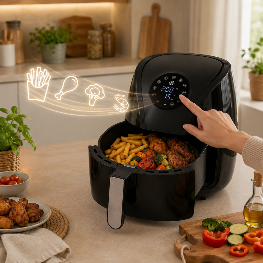 Frytkownica beztłuszczowa TurboTronic frytownica cyfrowa poj. 3,5L kosz 1.2KG 50-200°C 1400W Srebrna