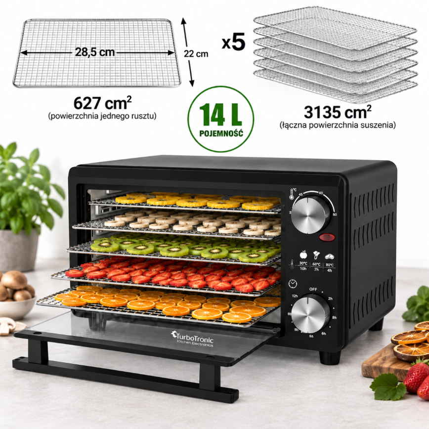 Suszarka do grzybów TurboTronic owoców dehydrator 350W 14L