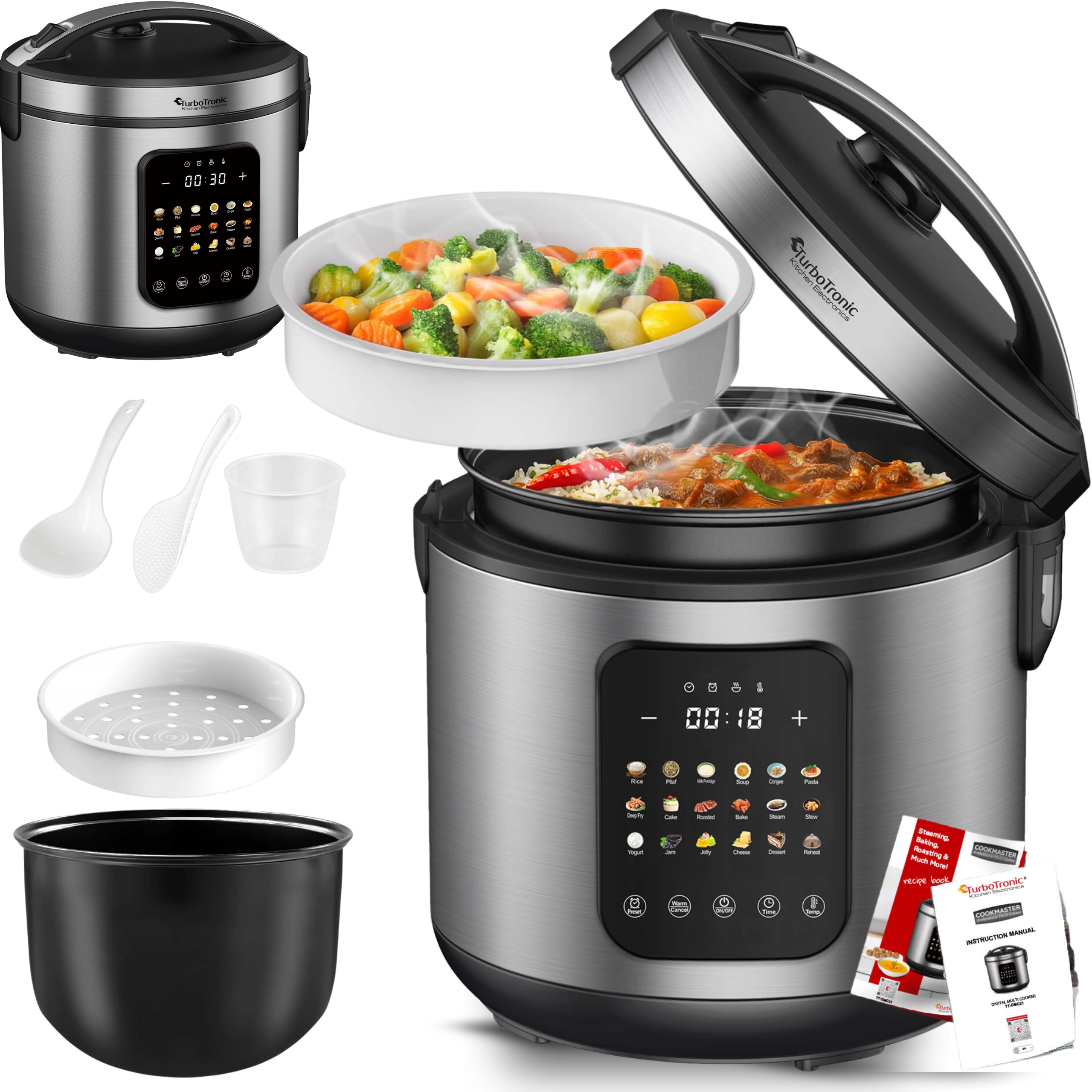 Multicooker parowar szybkowar TurboTronic kombiwar garnek elektryczny frytownica 5L 860W srebrny